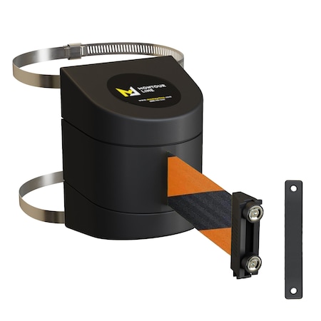 Retractable Belt Barrier Black Clamped Wall Mount, 15' Blk/Or Belt (M)